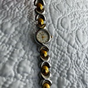 Silver and Gold Watch with Amber Accents